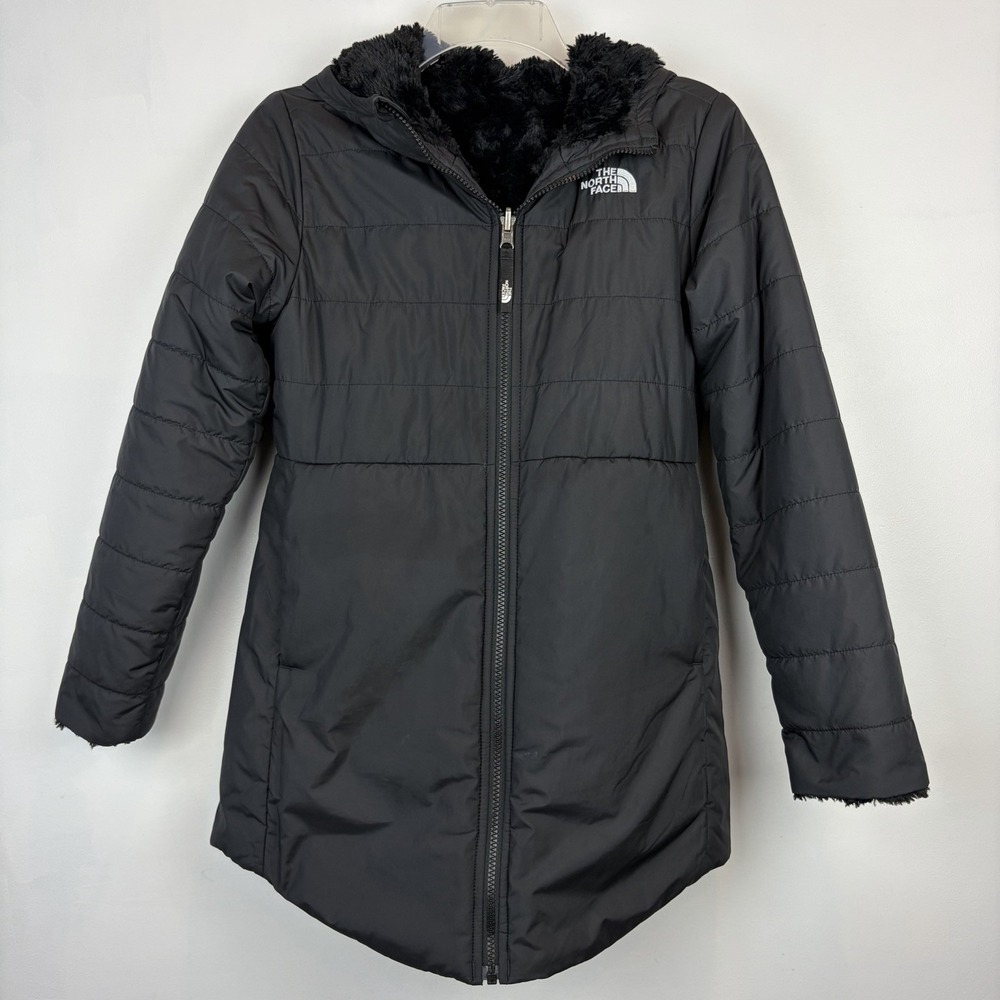 The North Face Girls Large Hooded Mossbud Insulated Jacket Full Zip Black Coat